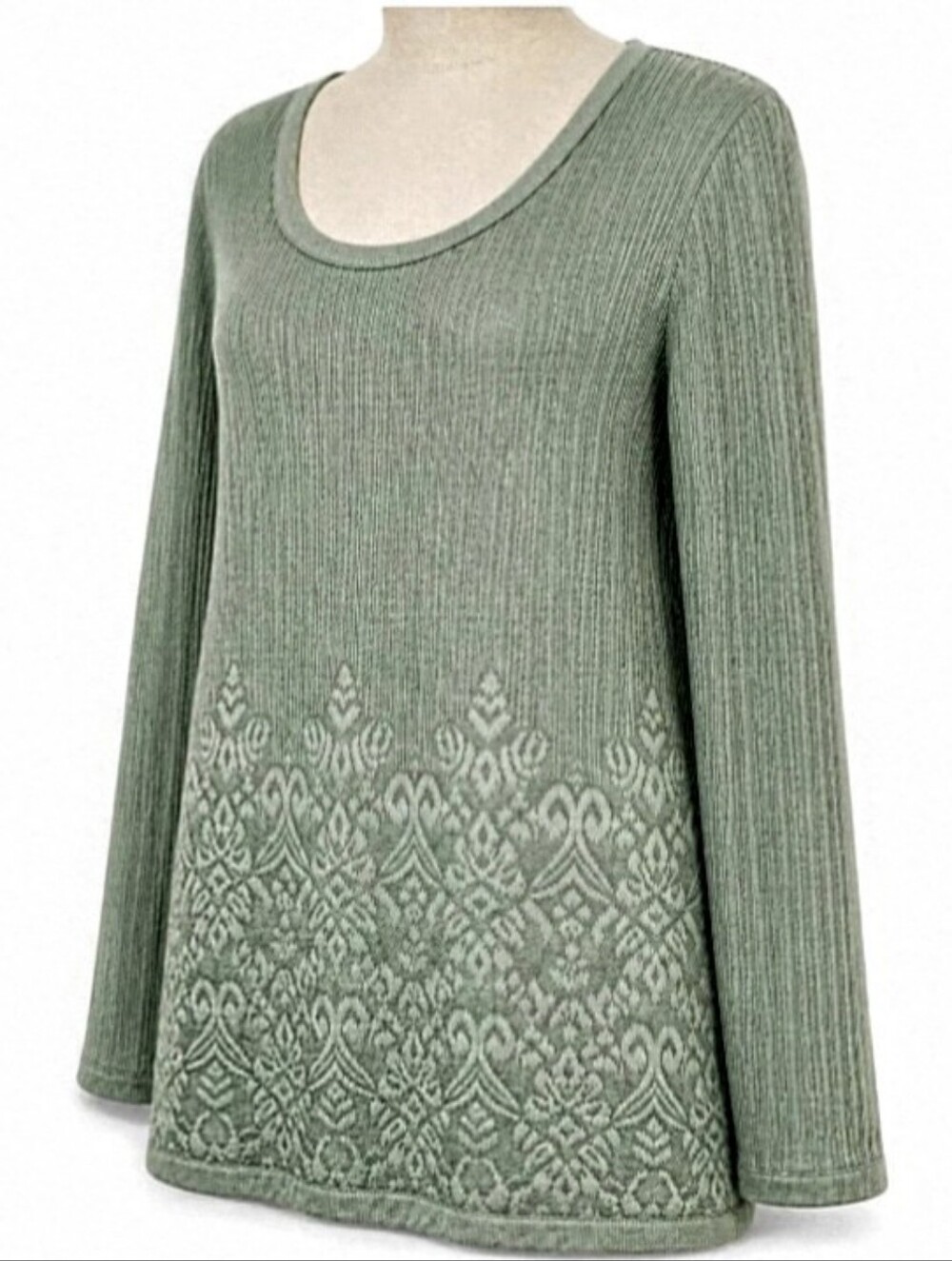 Soft Surroundings Sage Ribbed Tunic Sweater Women's  L Lagenlook Boho